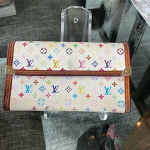 LV multi-color monogram canvas leather wallet.